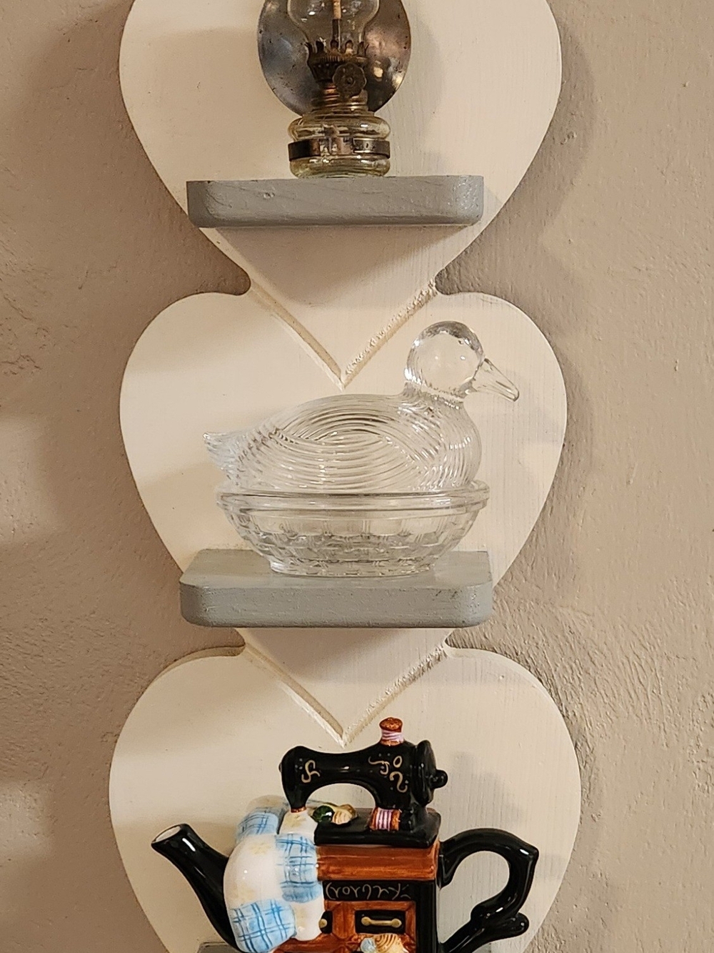 Vintage 3-Tier Wooden Heart Wall Shelf - Rustic Farmhouse Decor (As Is)